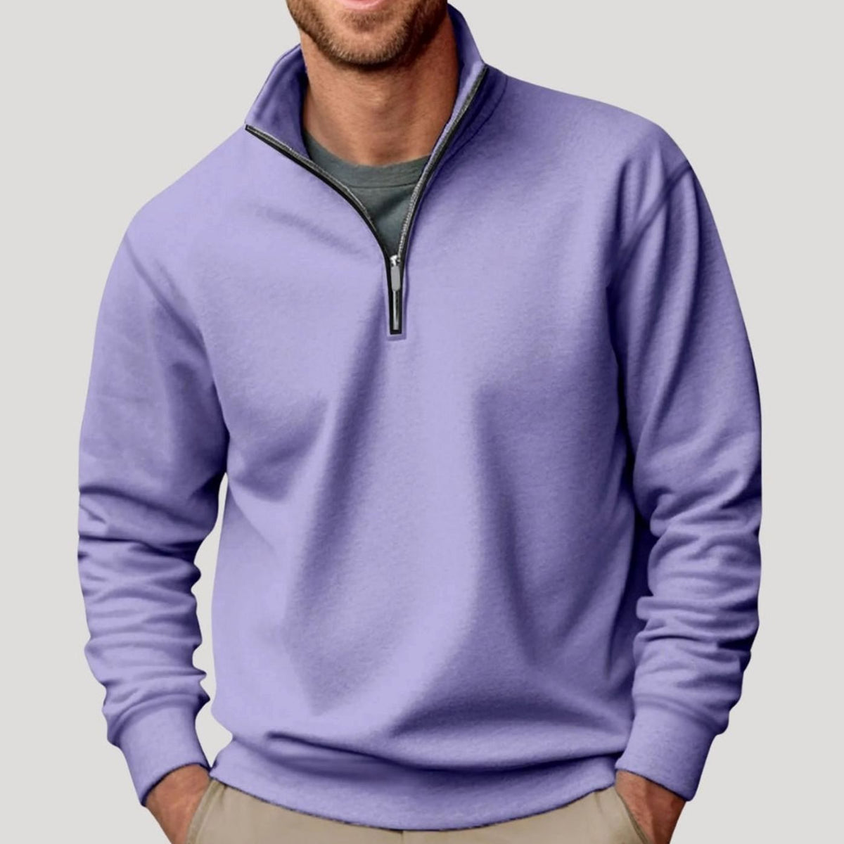 Men's Quarter-Zip Collar Sweatshirt Relaxed-Fit Pullover