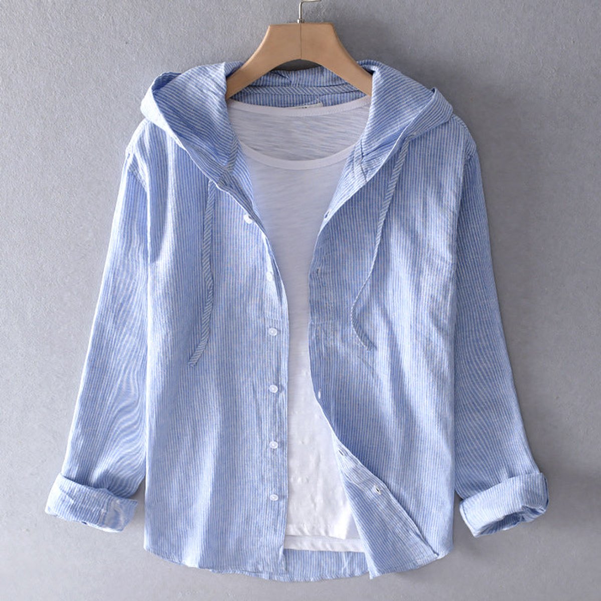 Men's Relaxed-Fit Hooded Button-Down Linen Shirt