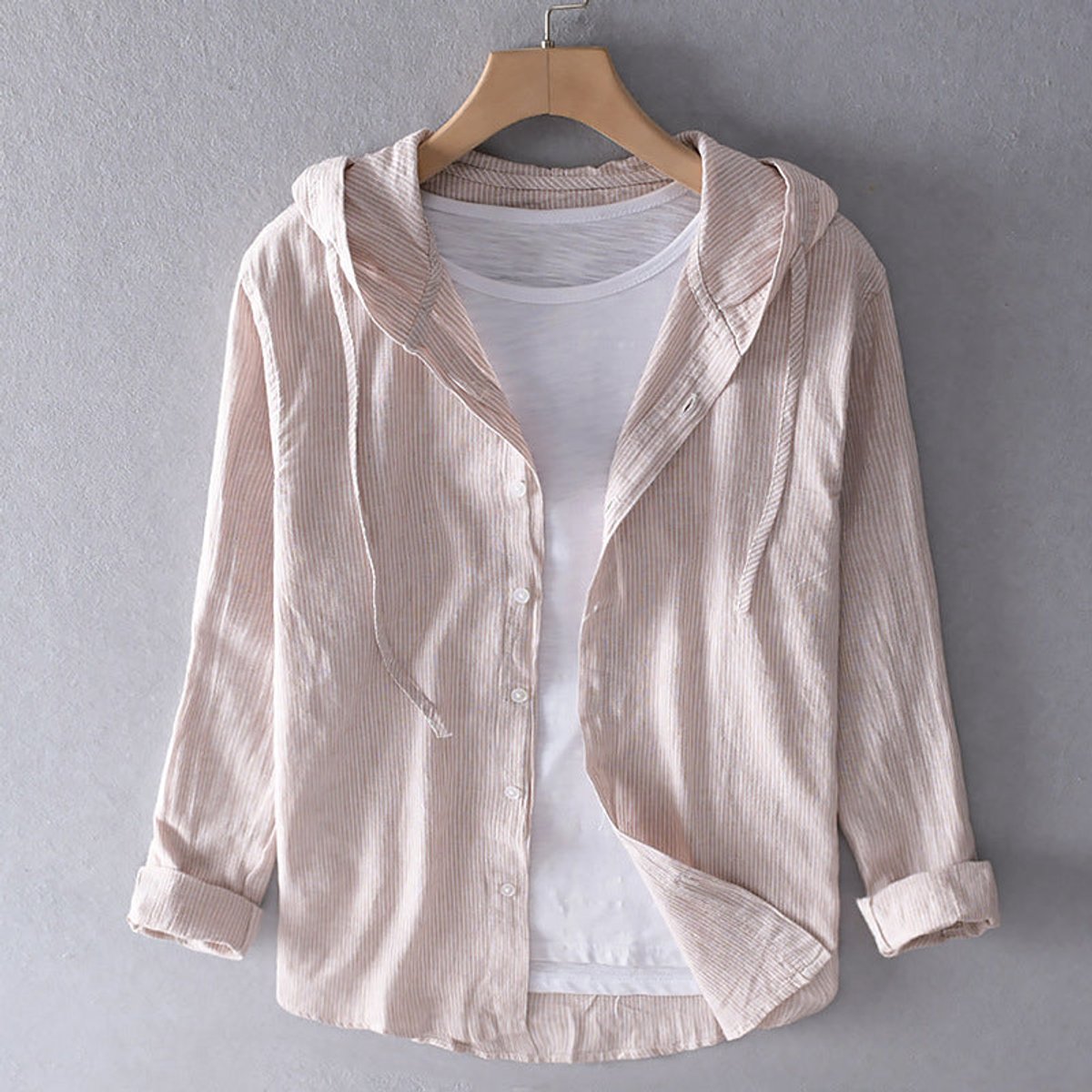 Men's Relaxed-Fit Hooded Button-Down Linen Shirt