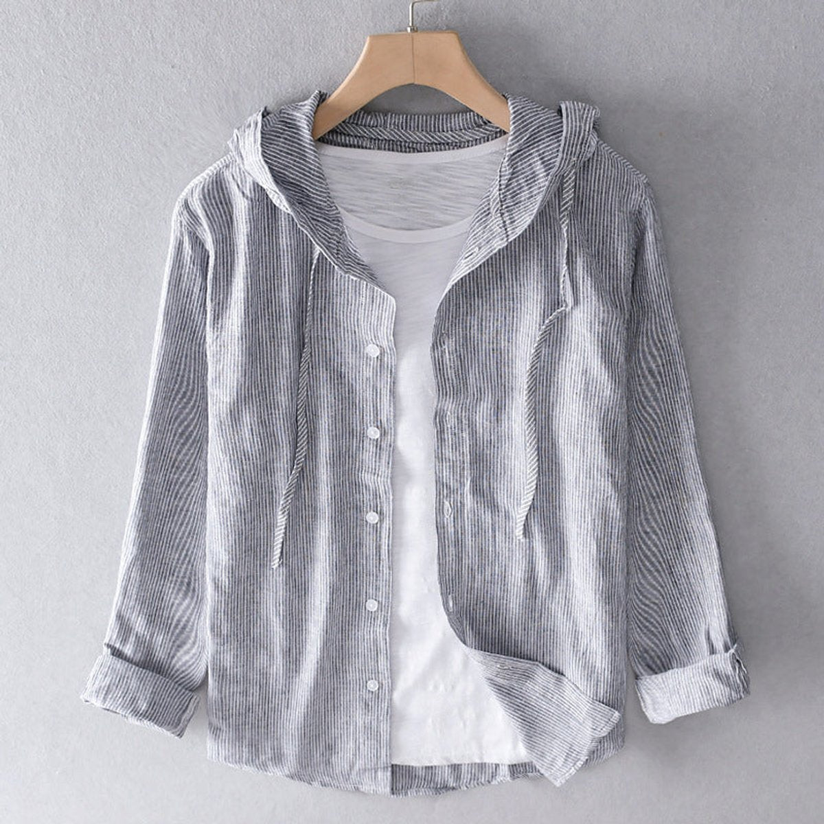 Men's Relaxed-Fit Hooded Button-Down Linen Shirt