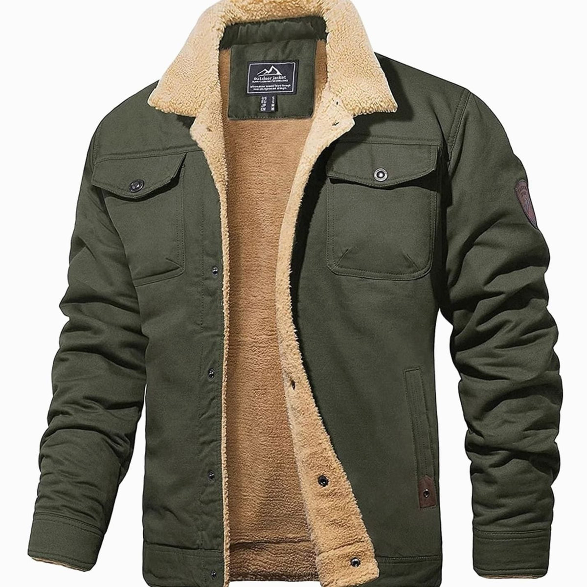 Men's Sherpa-Lined Fleece Button-Front Winter Jacket