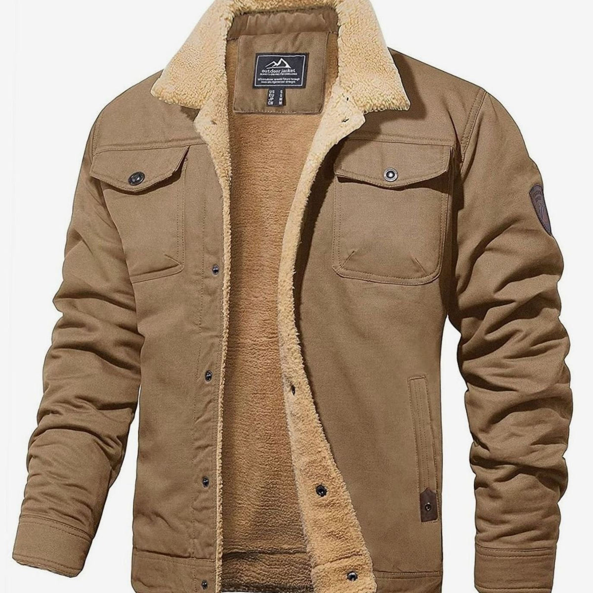 Men's Sherpa-Lined Fleece Button-Front Winter Jacket