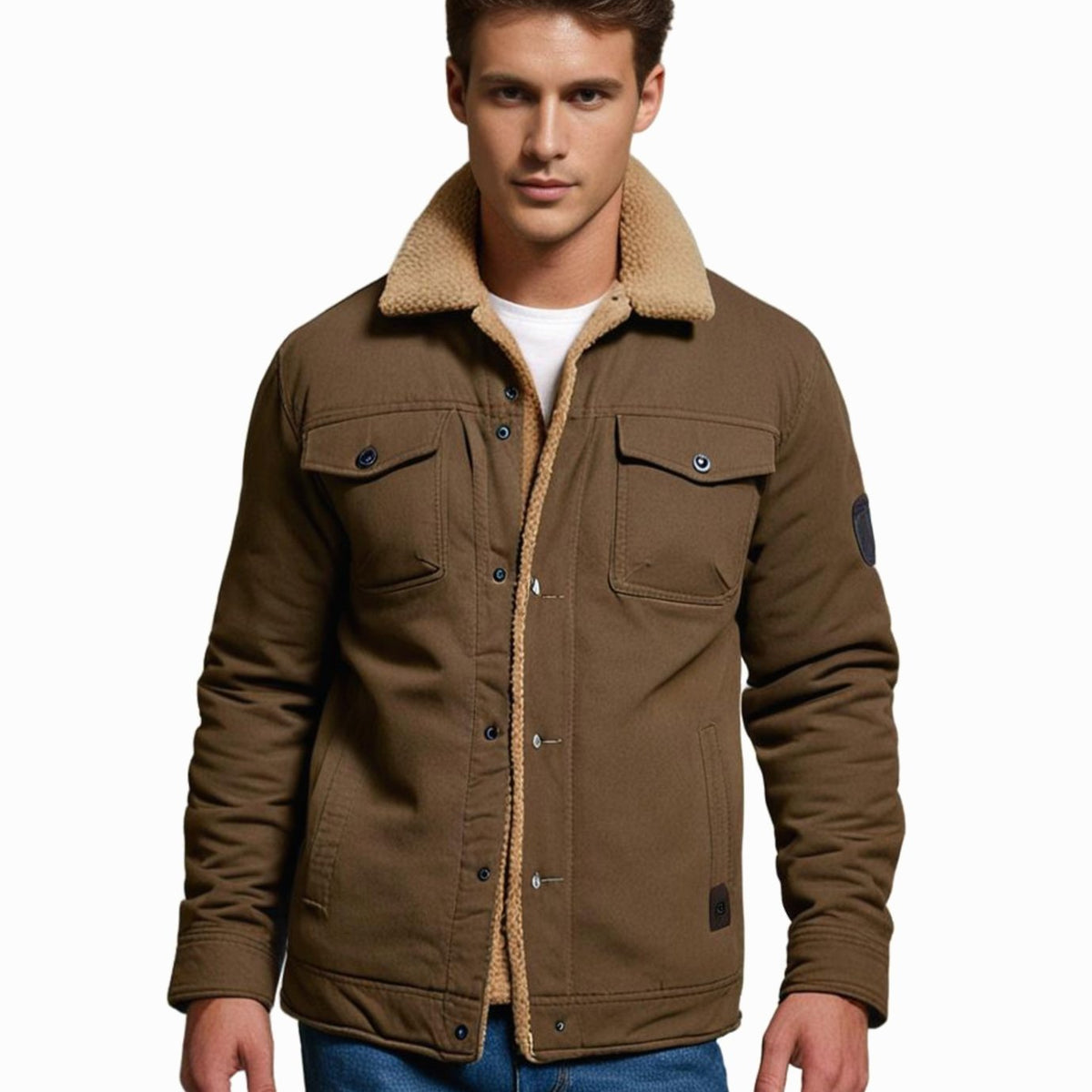 Men's Sherpa-Lined Fleece Button-Front Winter Jacket