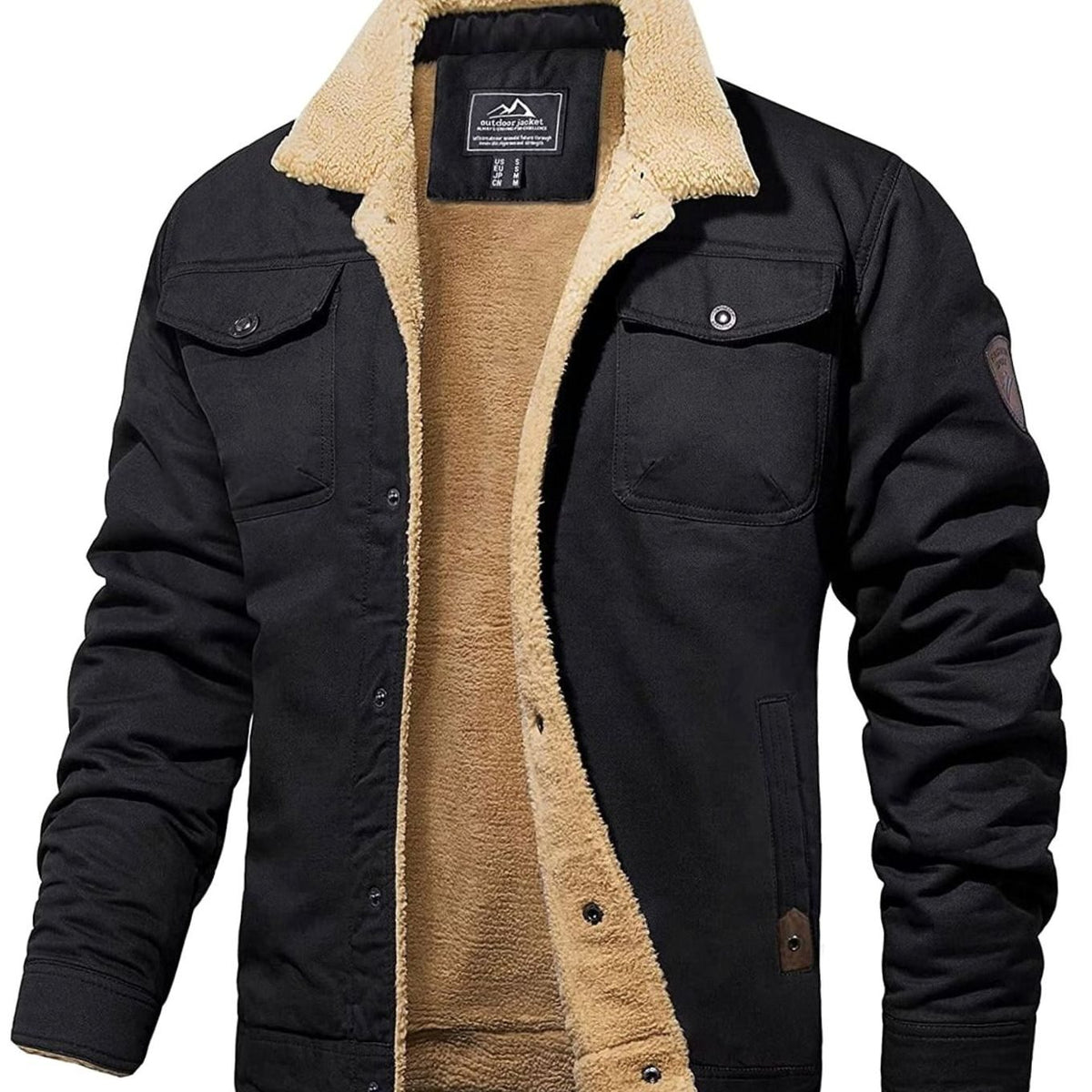 Men's Sherpa-Lined Fleece Collar Outdoor Casual Jacket