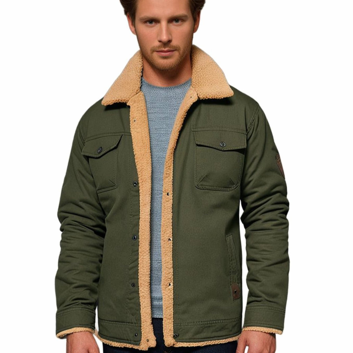 Men's Sherpa-Lined Fleece Collar Outdoor Casual Jacket