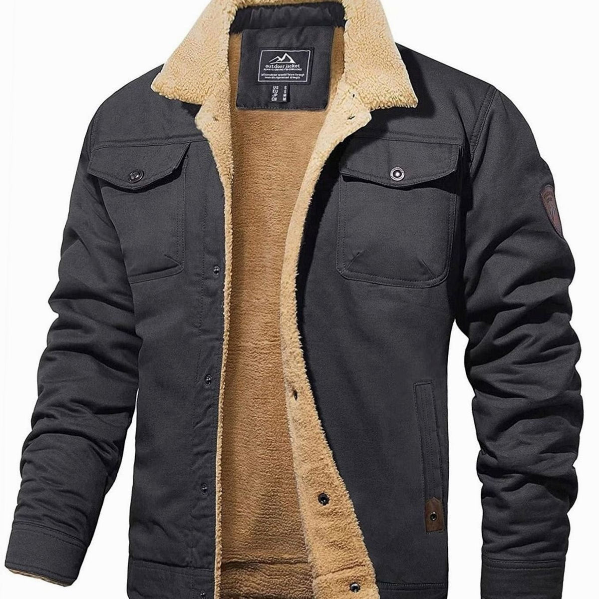 Men's Sherpa-Lined Fleece Collar Outdoor Casual Jacket