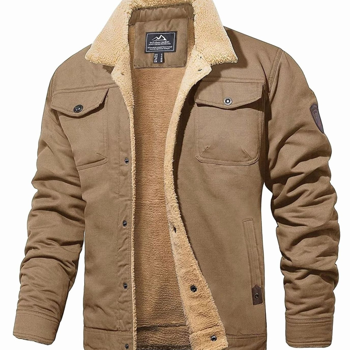 Men's Sherpa-Lined Fleece Collar Outdoor Casual Jacket