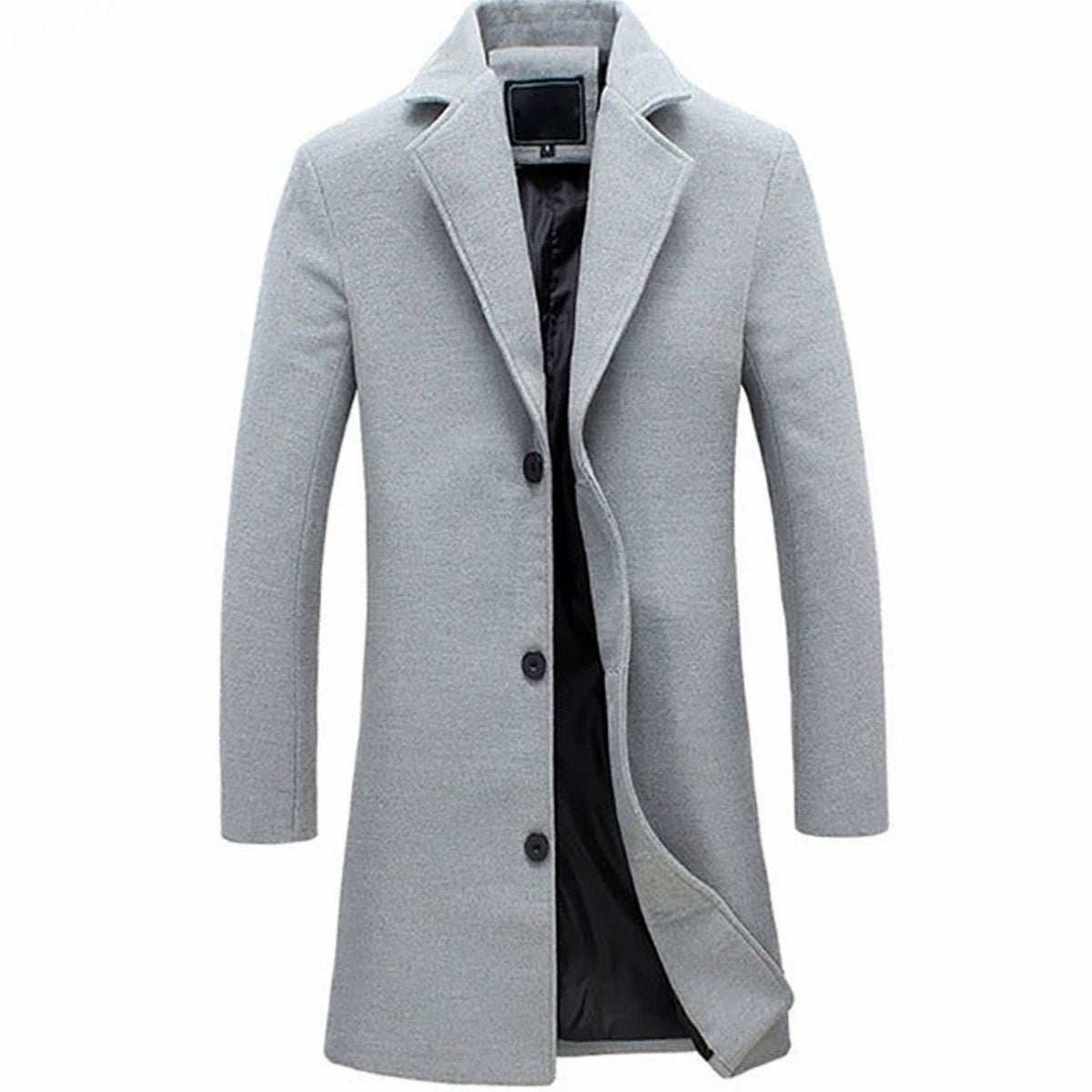 Men's Single-Breasted Slim-Fit Wool-Blend Long Overcoat