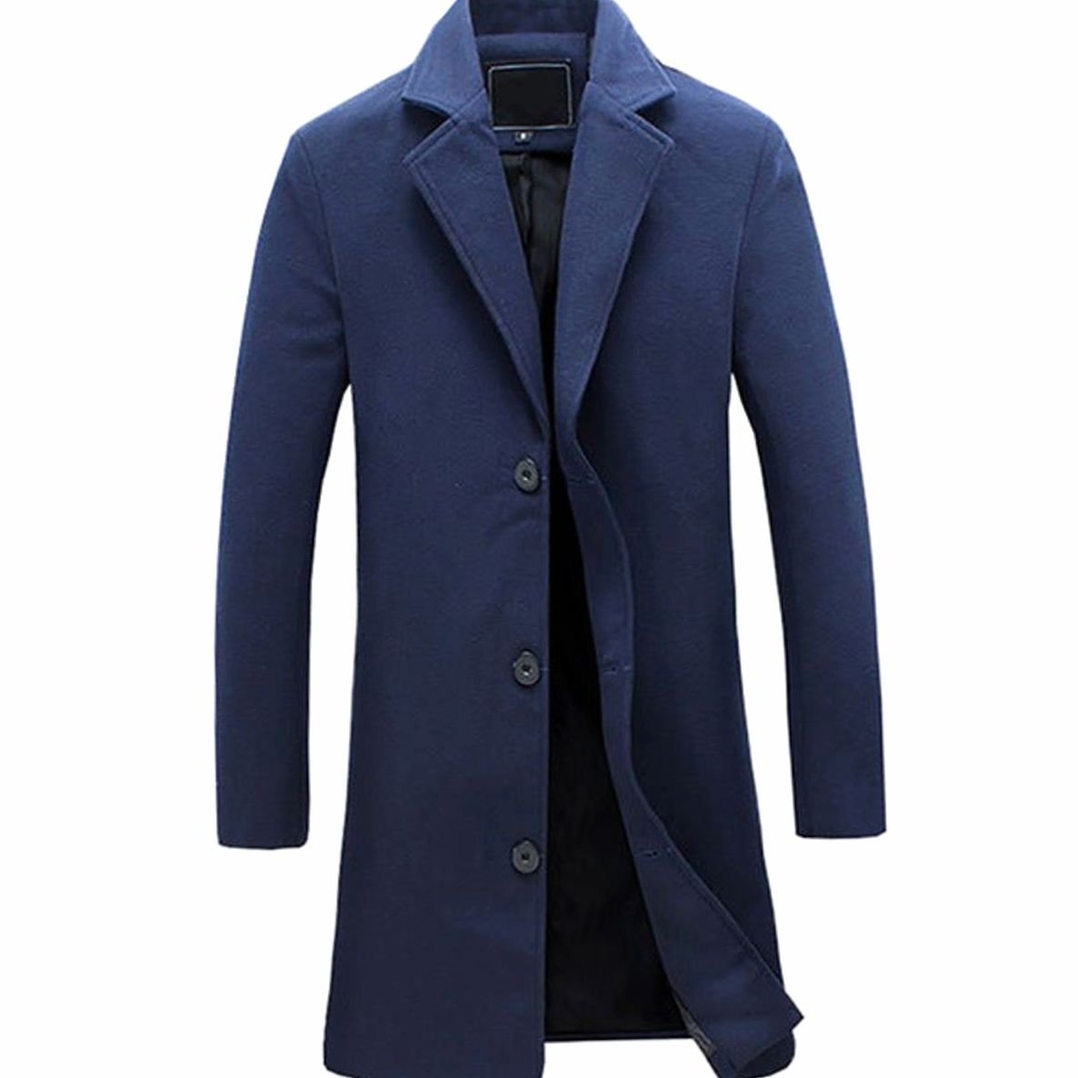 Men's Single-Breasted Slim-Fit Wool-Blend Long Overcoat