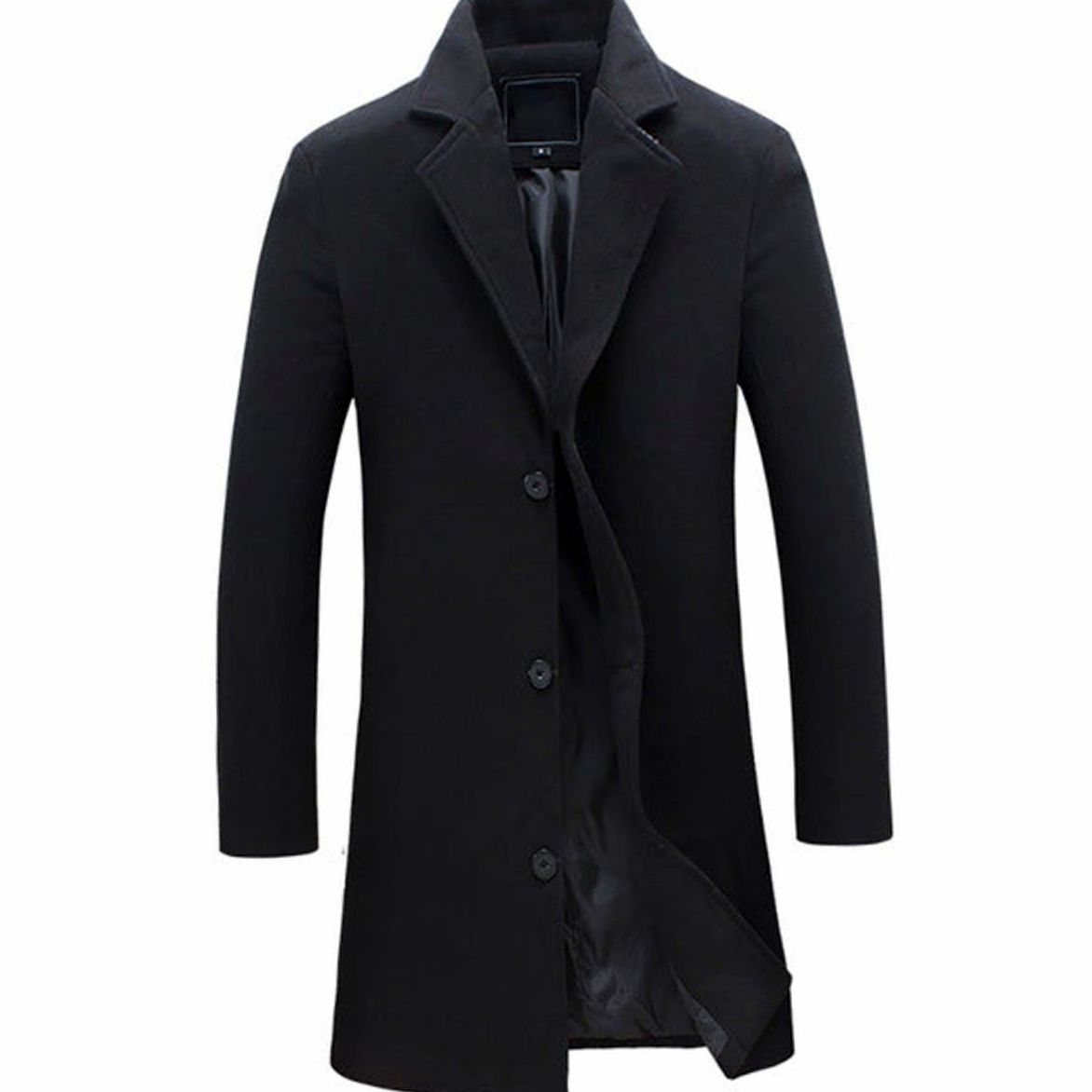 Men's Single-Breasted Slim-Fit Wool-Blend Long Overcoat