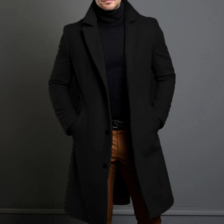 Men's Slim-Fit Long Wool Coat Tailored Overcoat