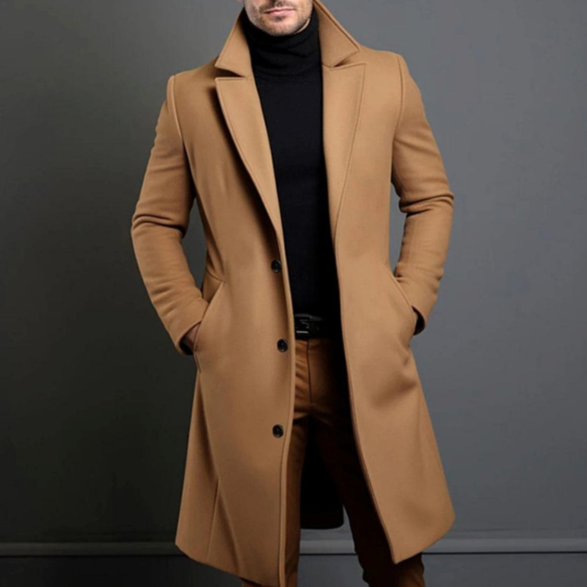 Men's Slim-Fit Single-Breasted Wool-Blend Winter Coat