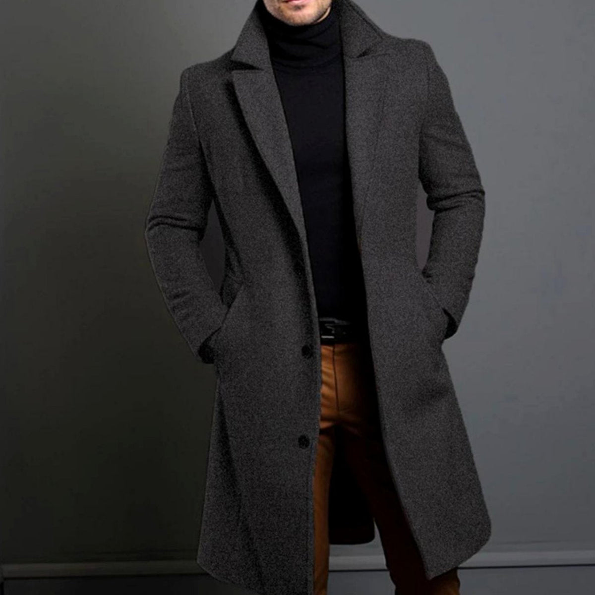 Men's Slim-Fit Single-Breasted Wool-Blend Winter Coat