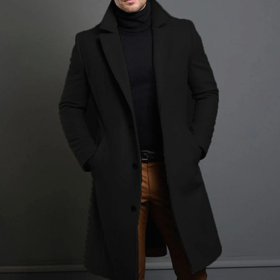 Men's Slim-Fit Single-Breasted Wool-Blend Winter Coat