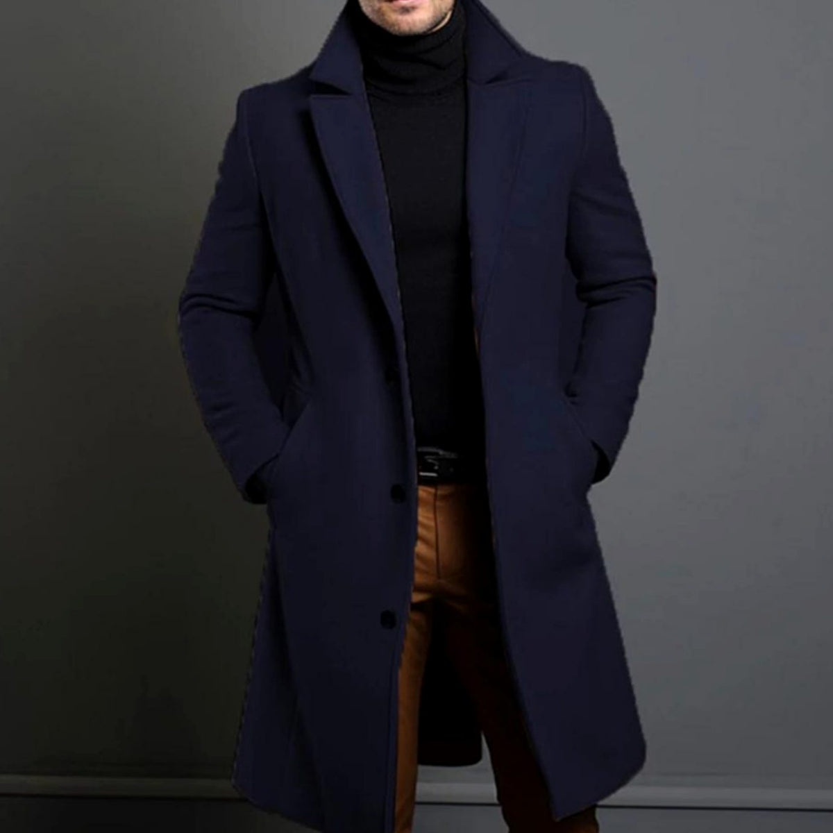 Men's Slim-Fit Single-Breasted Wool-Blend Winter Coat
