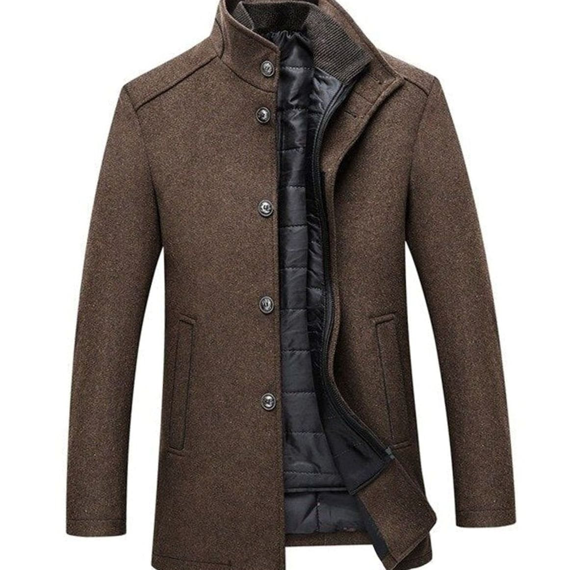 Men's Stand Collar Button-Up Insulated Winter Jacket