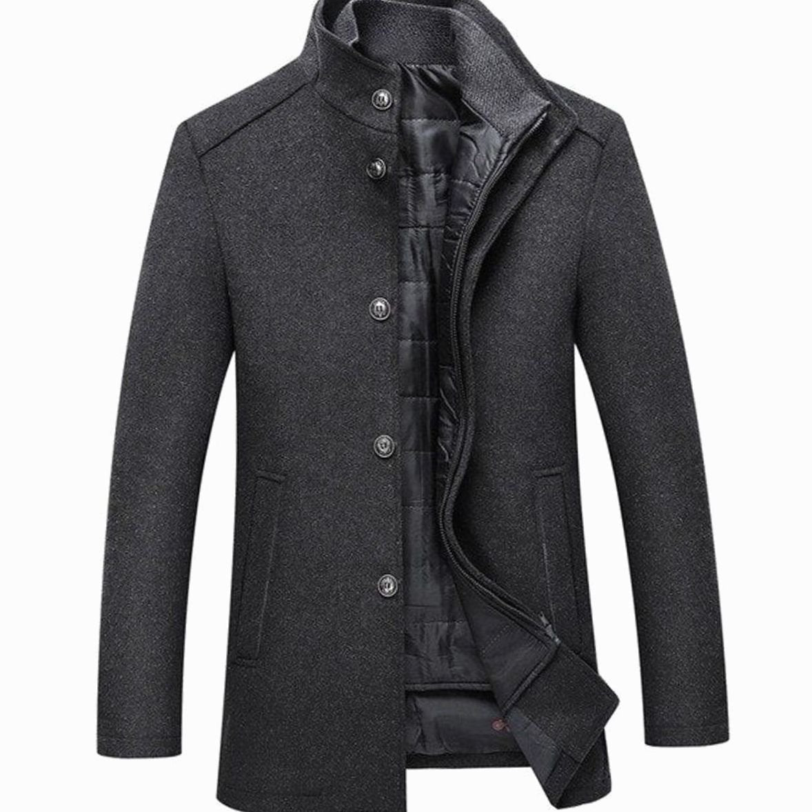 Men's Stand Collar Button-Up Insulated Winter Jacket