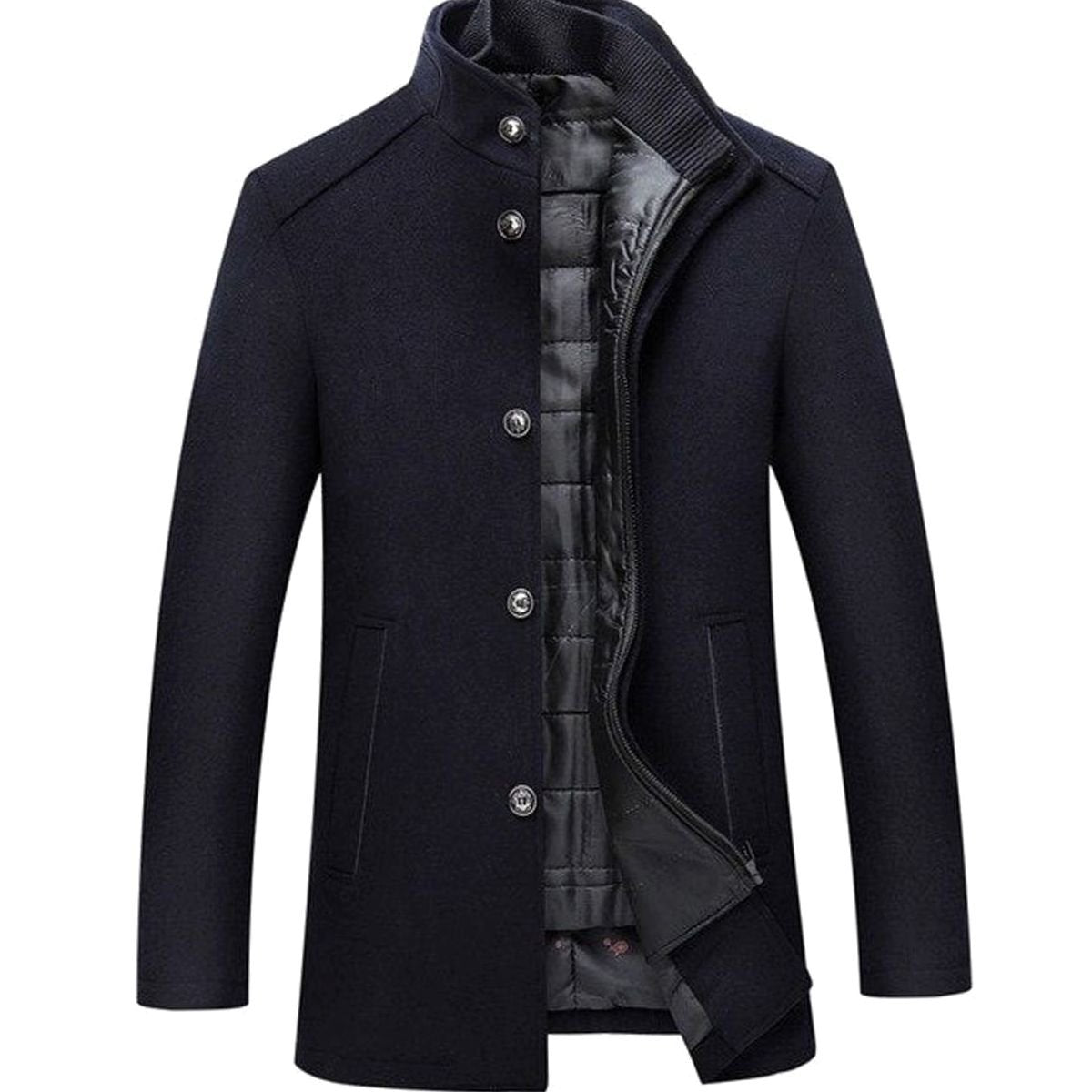 Men's Stand Collar Button-Up Insulated Winter Jacket
