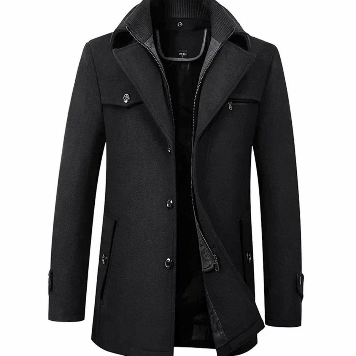 Men's Tailored Single-Breasted Button Overcoat Wool-Blend Winter Coat