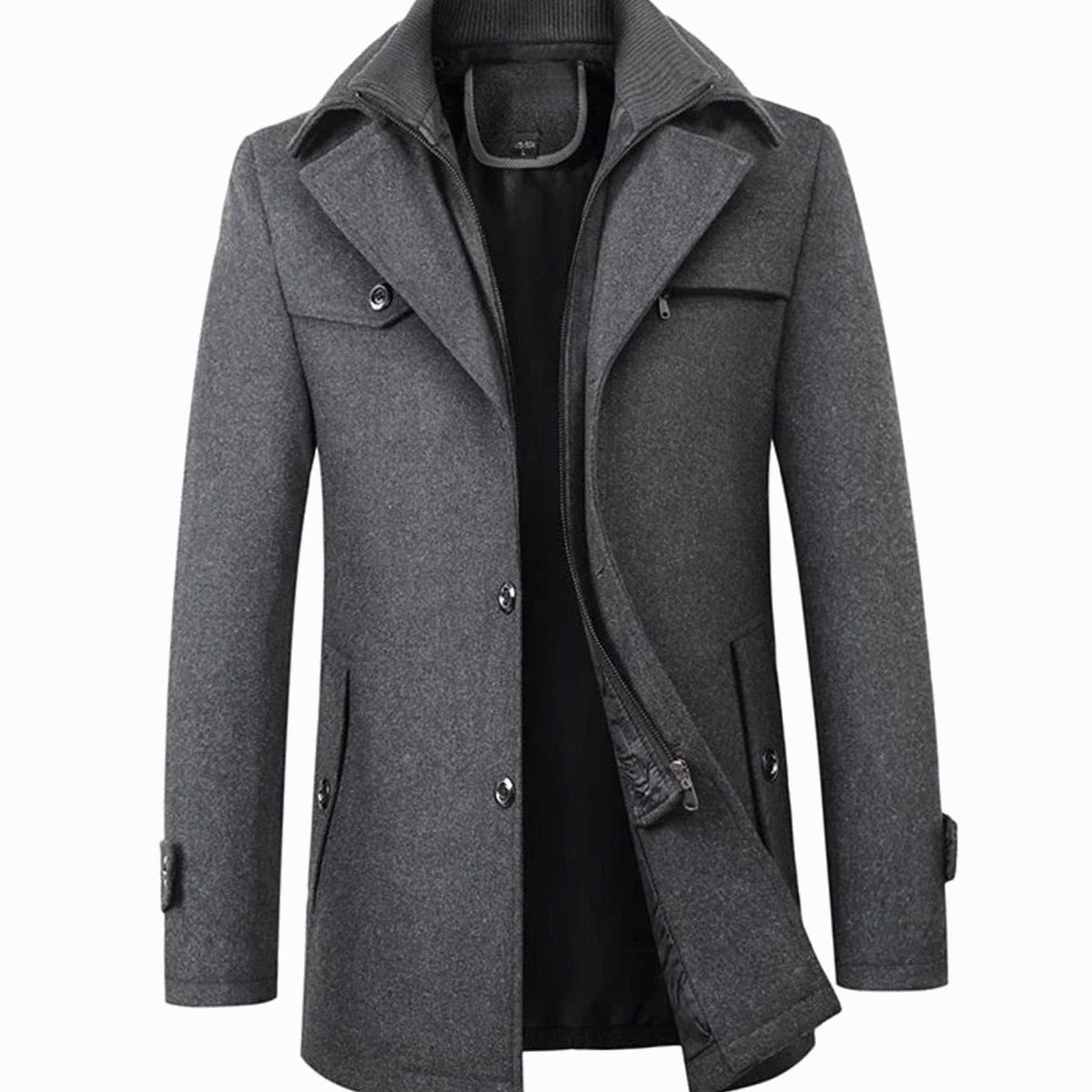 Men's Tailored Single-Breasted Button Overcoat Wool-Blend Winter Coat