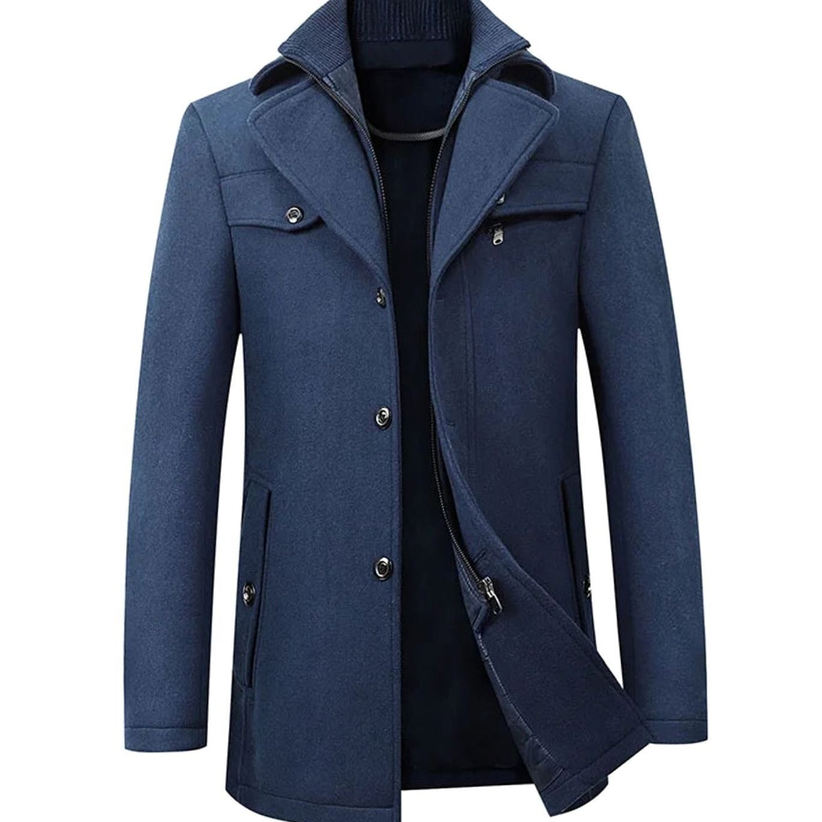 Men's Tailored Single-Breasted Button Overcoat Wool-Blend Winter Coat