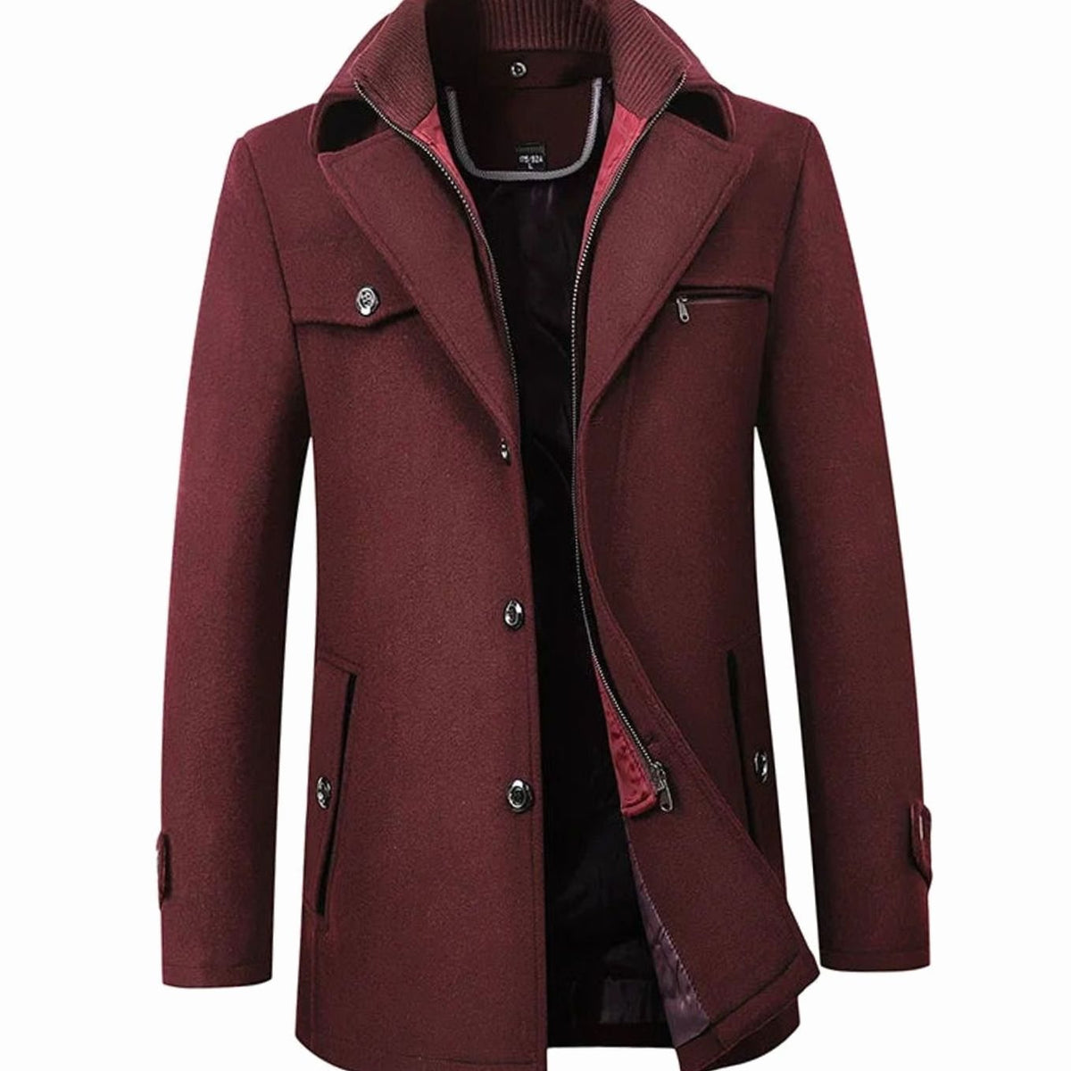 Men's Tailored Single-Breasted Button Overcoat Wool-Blend Winter Coat