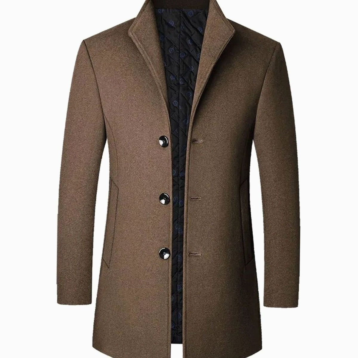 Men's Tailored Single-Breasted Long Overcoat Stand Collar