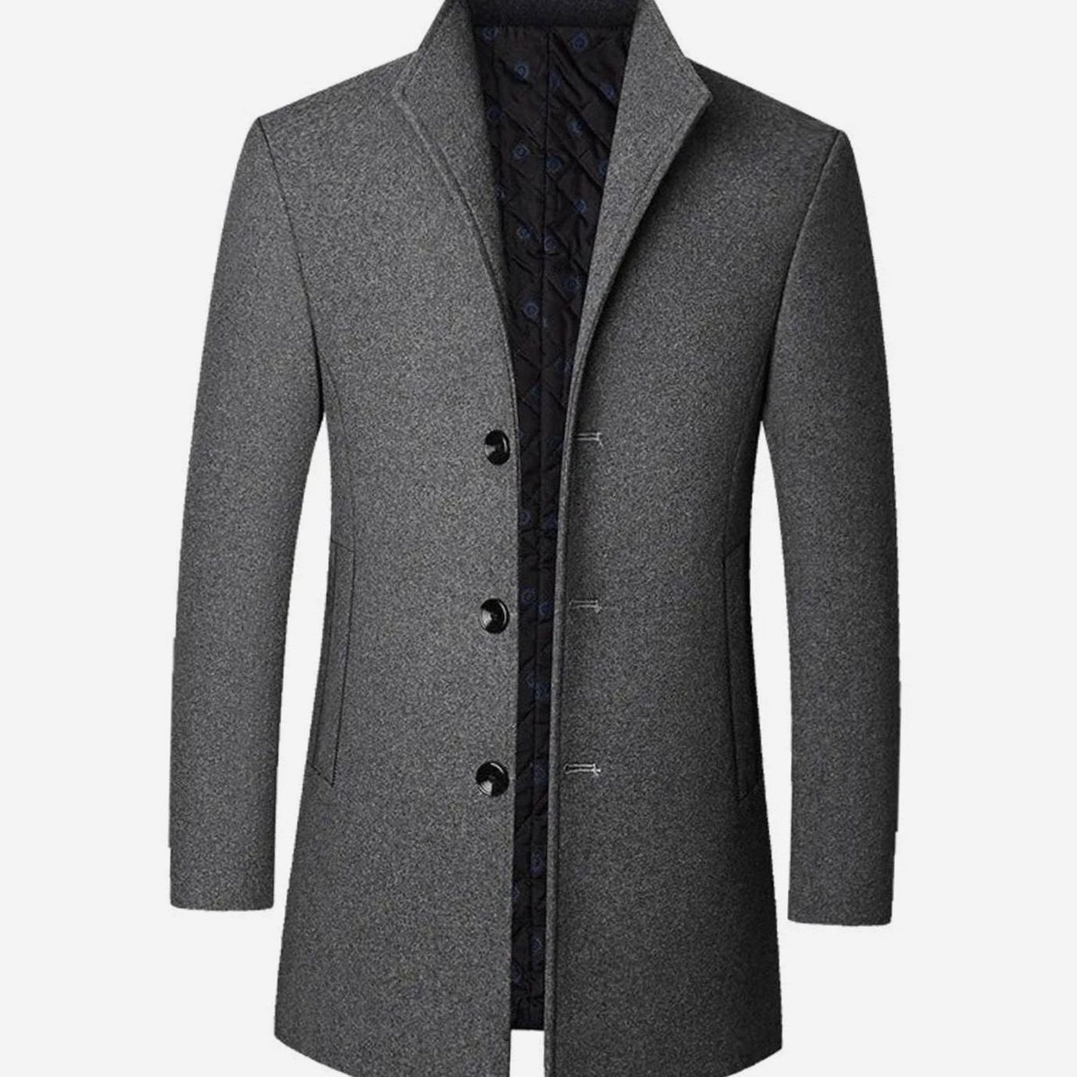 Men's Tailored Single-Breasted Long Overcoat Stand Collar