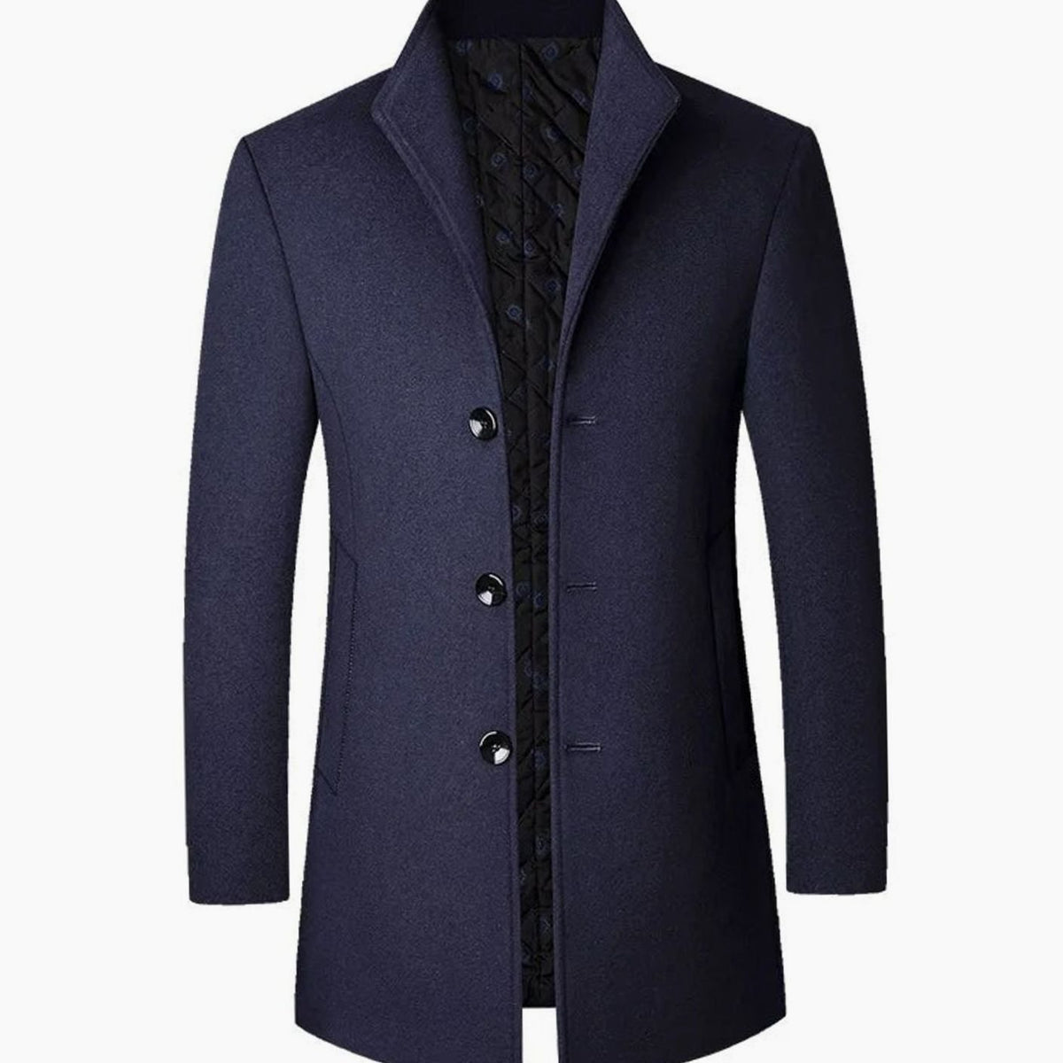 Men's Tailored Single-Breasted Long Overcoat Stand Collar
