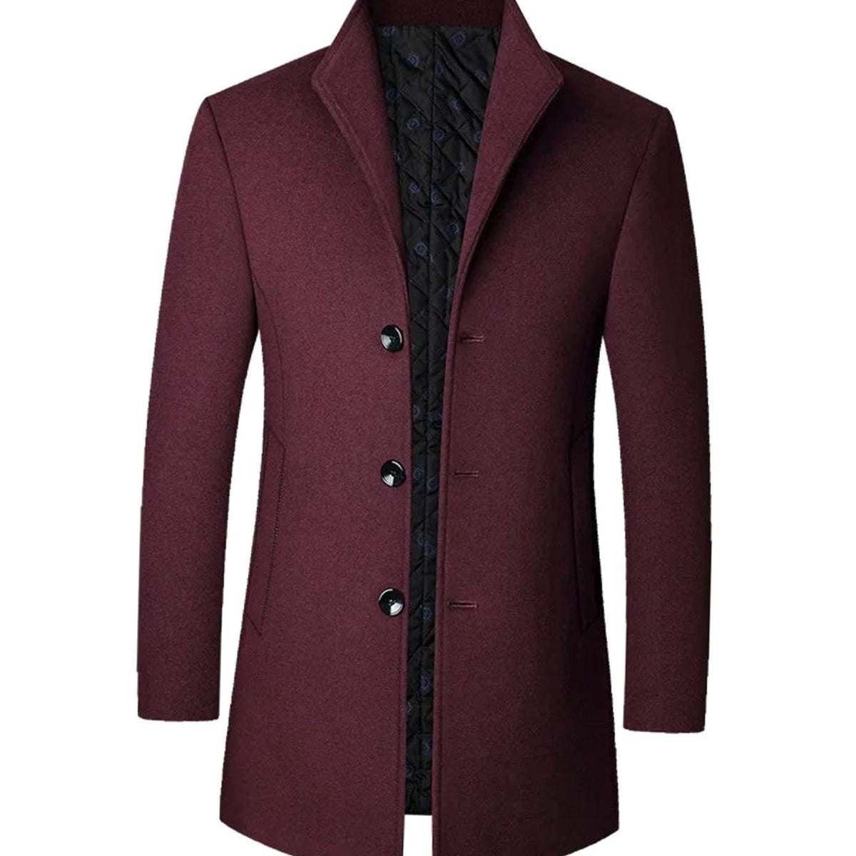 Men's Tailored Single-Breasted Long Overcoat Stand Collar