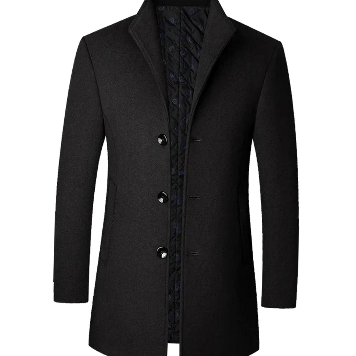 Men's Tailored Single-Breasted Long Overcoat Stand Collar
