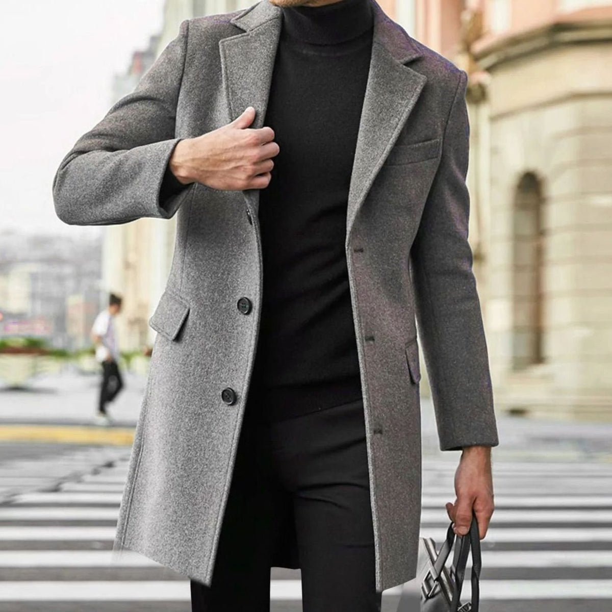 Men's Tailored Single-Breasted Notch-Lapel Winter Coat