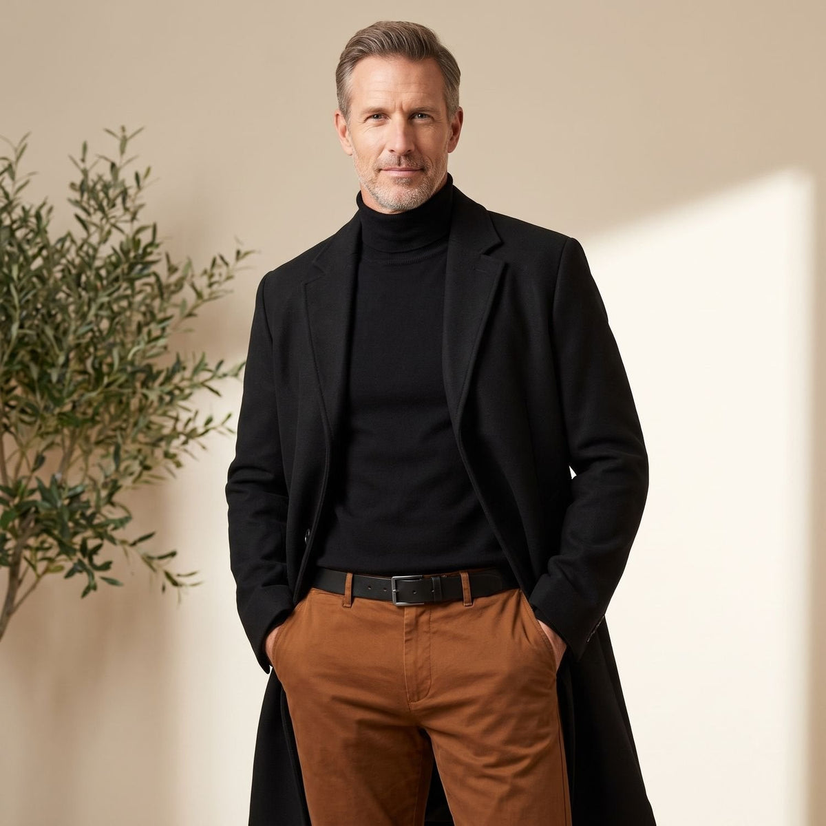 Ethan | Men's Wool Blend Long Overcoat Notch-Lapel Button-Front