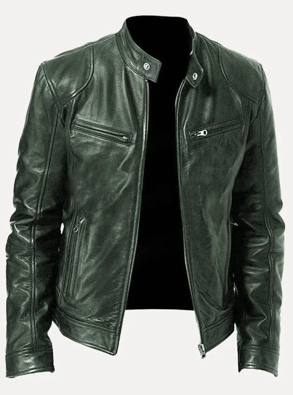 Men's Zip-Up Biker Faux Leather Casual Jacket