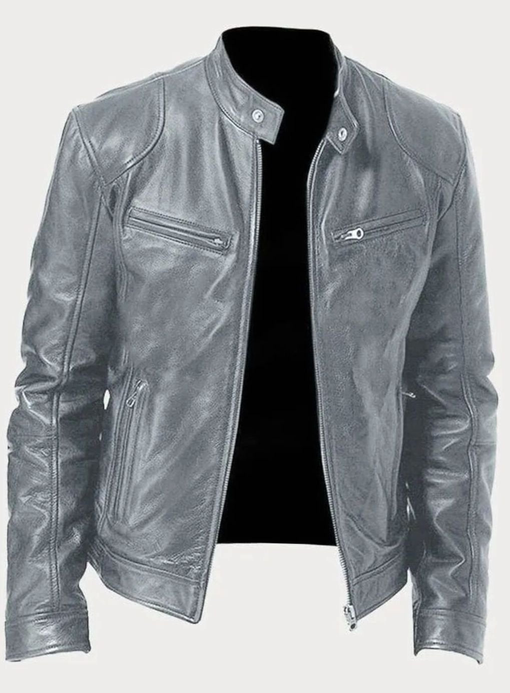 Men's Zip-Up Biker Faux Leather Casual Jacket