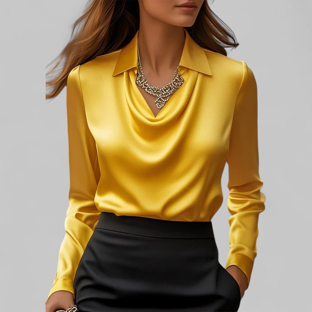Meredith | Satin Blouse with Long Sleeves and Cowl Neck for Women
