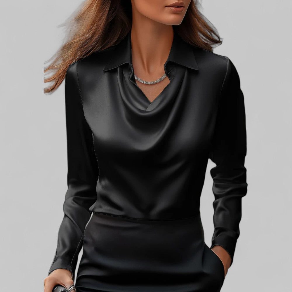 Meredith | Satin Blouse with Long Sleeves and Cowl Neck for Women