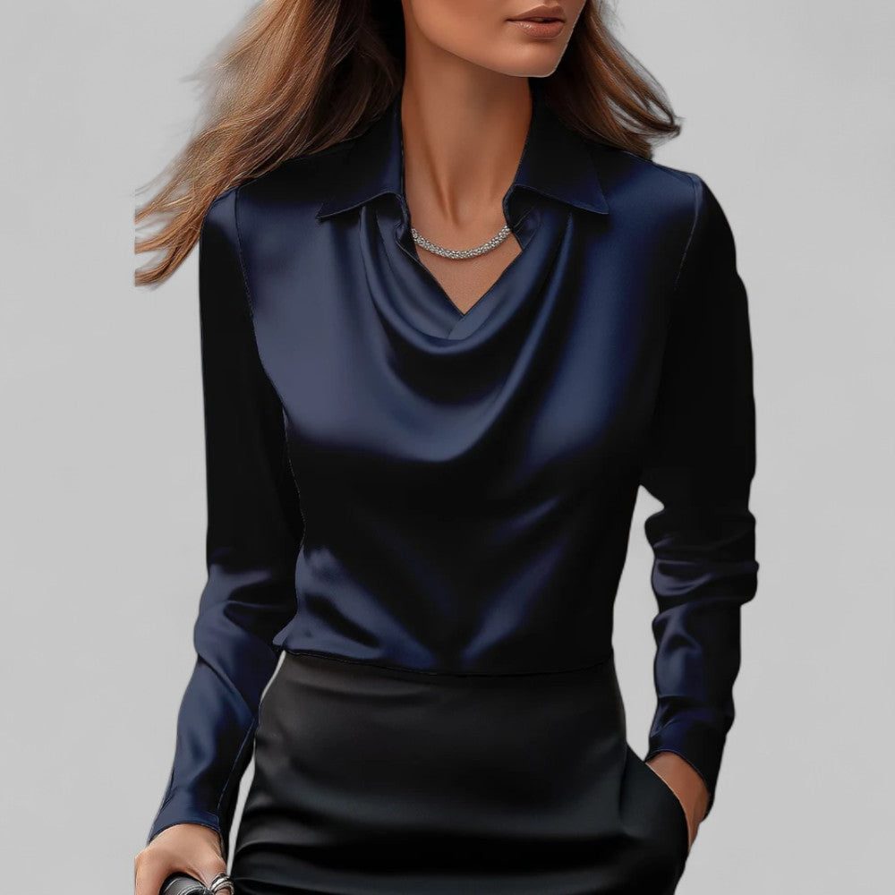 Meredith | Satin Blouse with Long Sleeves and Cowl Neck for Women