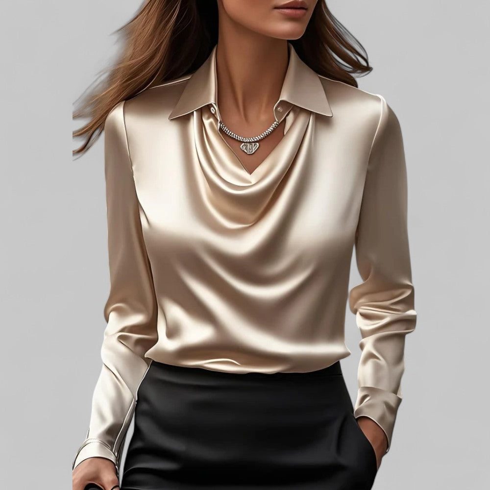 Meredith | Satin Blouse with Long Sleeves and Cowl Neck for Women