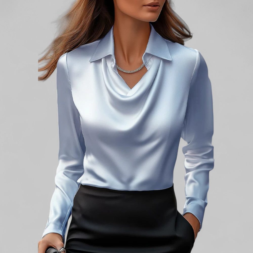 Meredith | Satin Blouse with Long Sleeves and Cowl Neck for Women