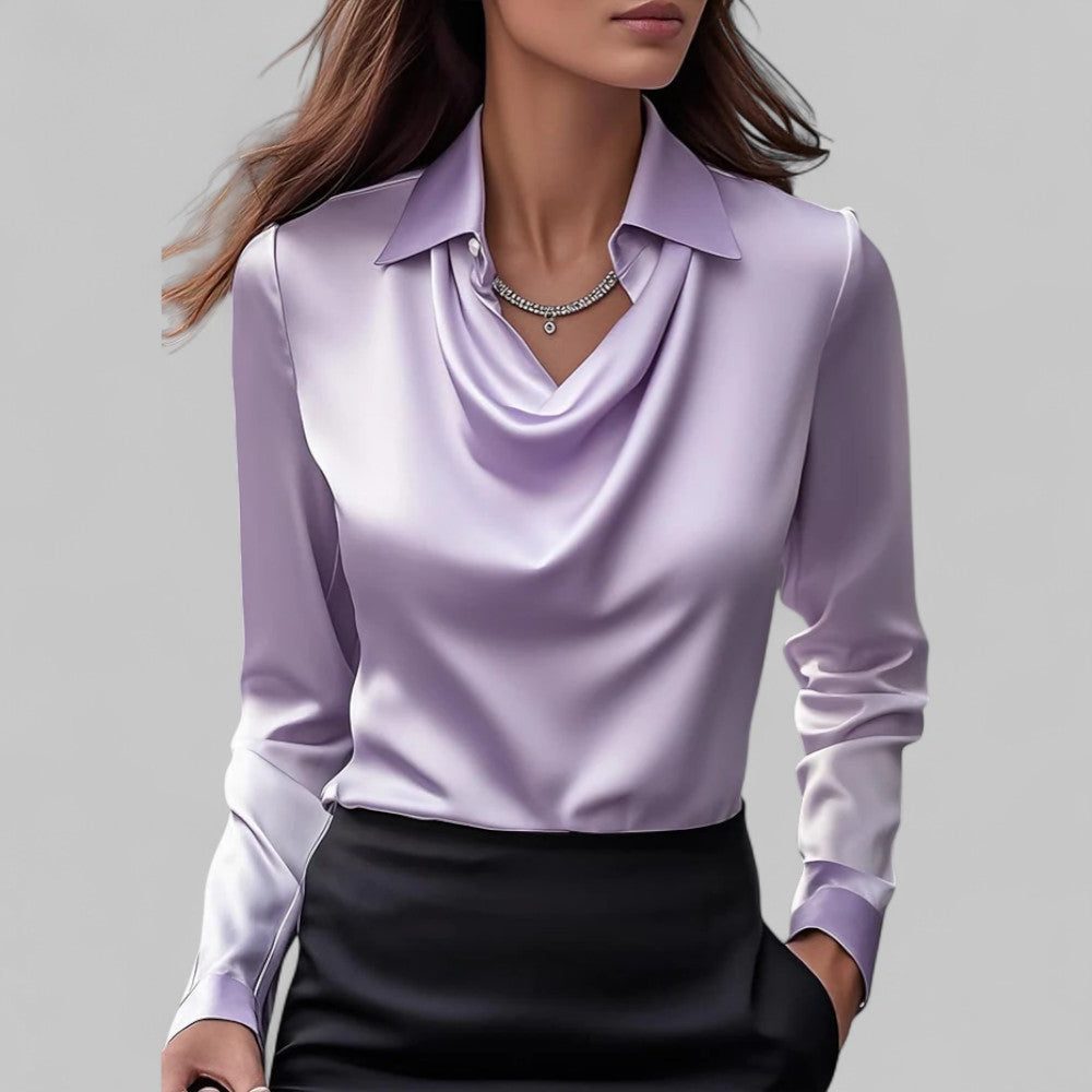 Meredith | Satin Blouse with Long Sleeves and Cowl Neck for Women
