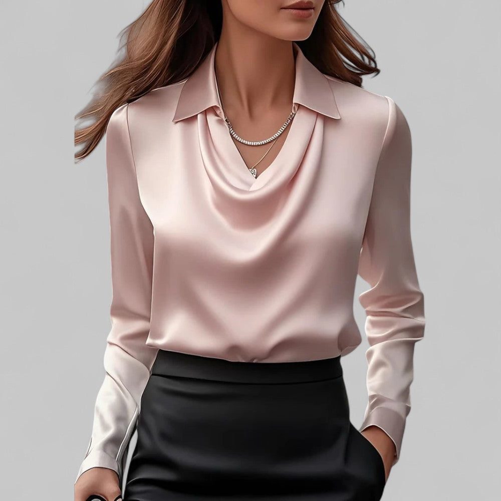 Meredith | Satin Blouse with Long Sleeves and Cowl Neck for Women