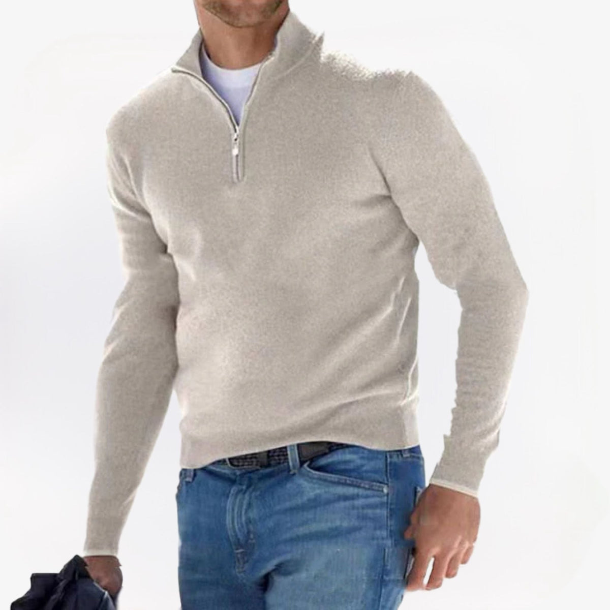 Men's Quarter-Zip Mock Neck Sweater, Long Sleeves, Regular Fit