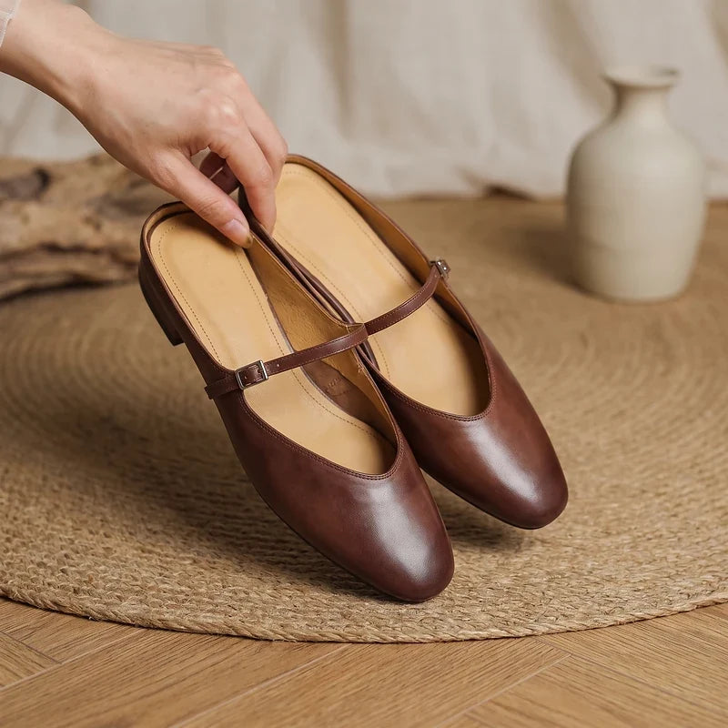 Winnie Leather Round Toe Mules