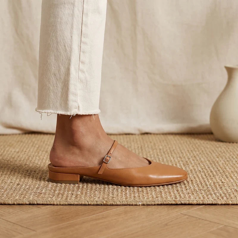 Winnie Leather Round Toe Mules