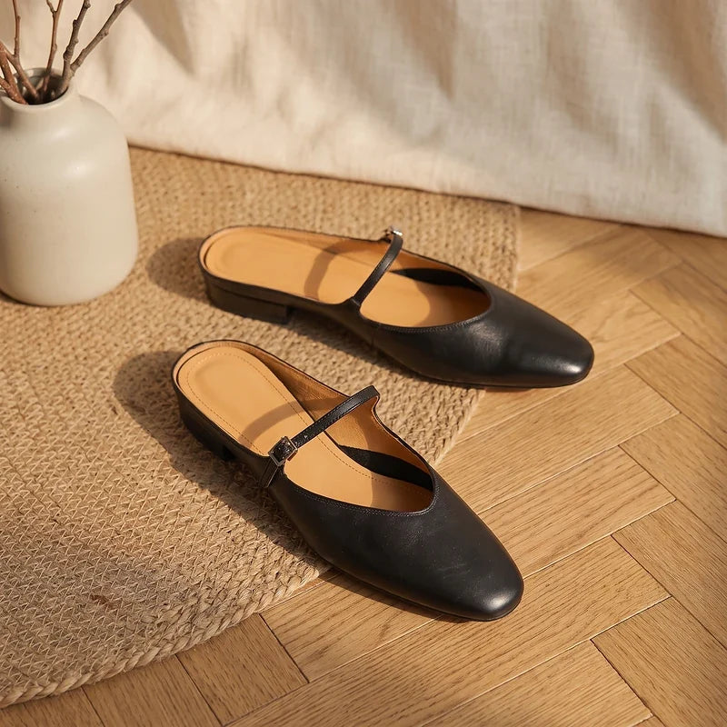 Winnie Leather Round Toe Mules
