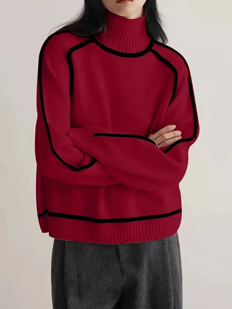 Mervyn | Women's Turtleneck Sweater with Contrast Piping — Raglan Seam Knit Pullover | Westmere