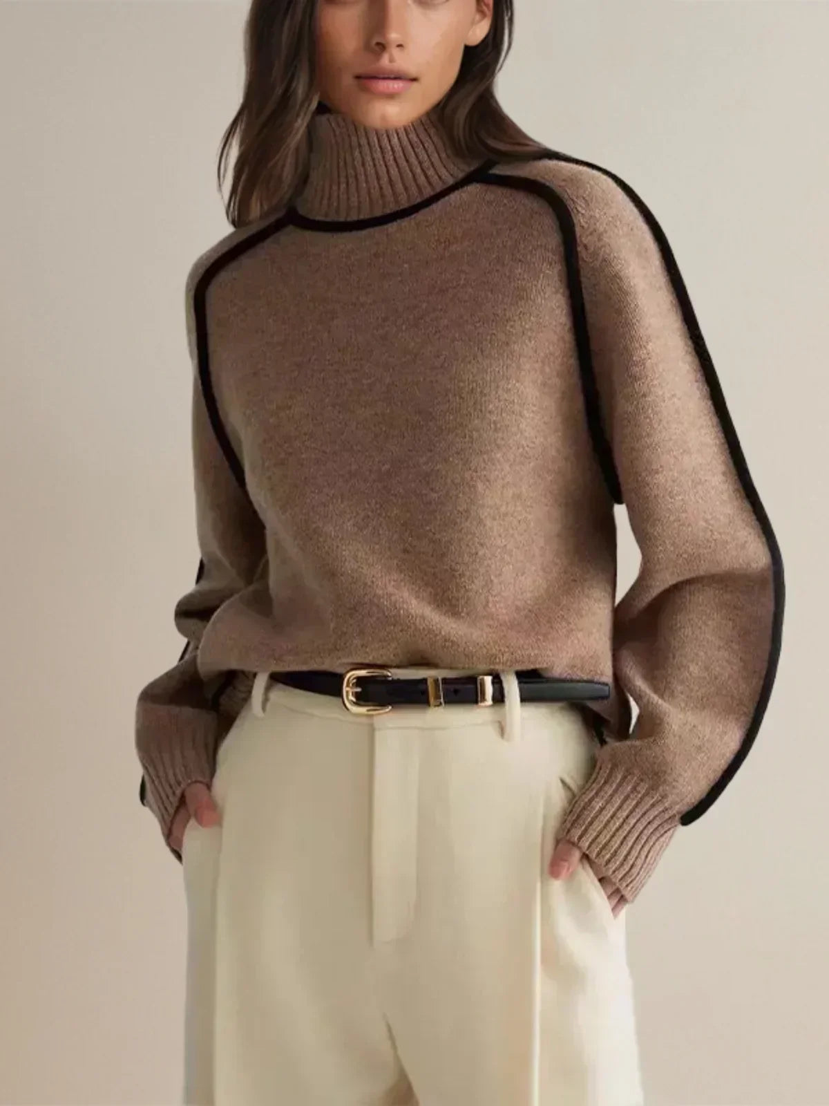 Mervyn | Women's Turtleneck Sweater with Contrast Piping — Raglan Seam Knit Pullover | Westmere