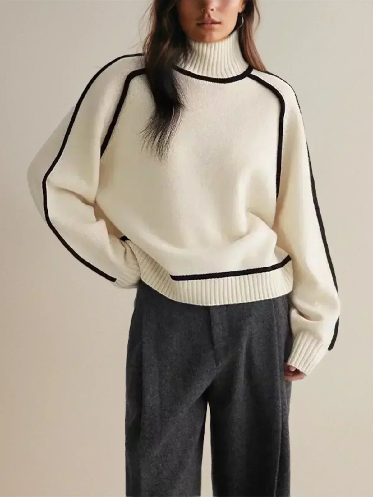 Mervyn | Women's Turtleneck Sweater with Contrast Piping — Raglan Seam Knit Pullover | Westmere
