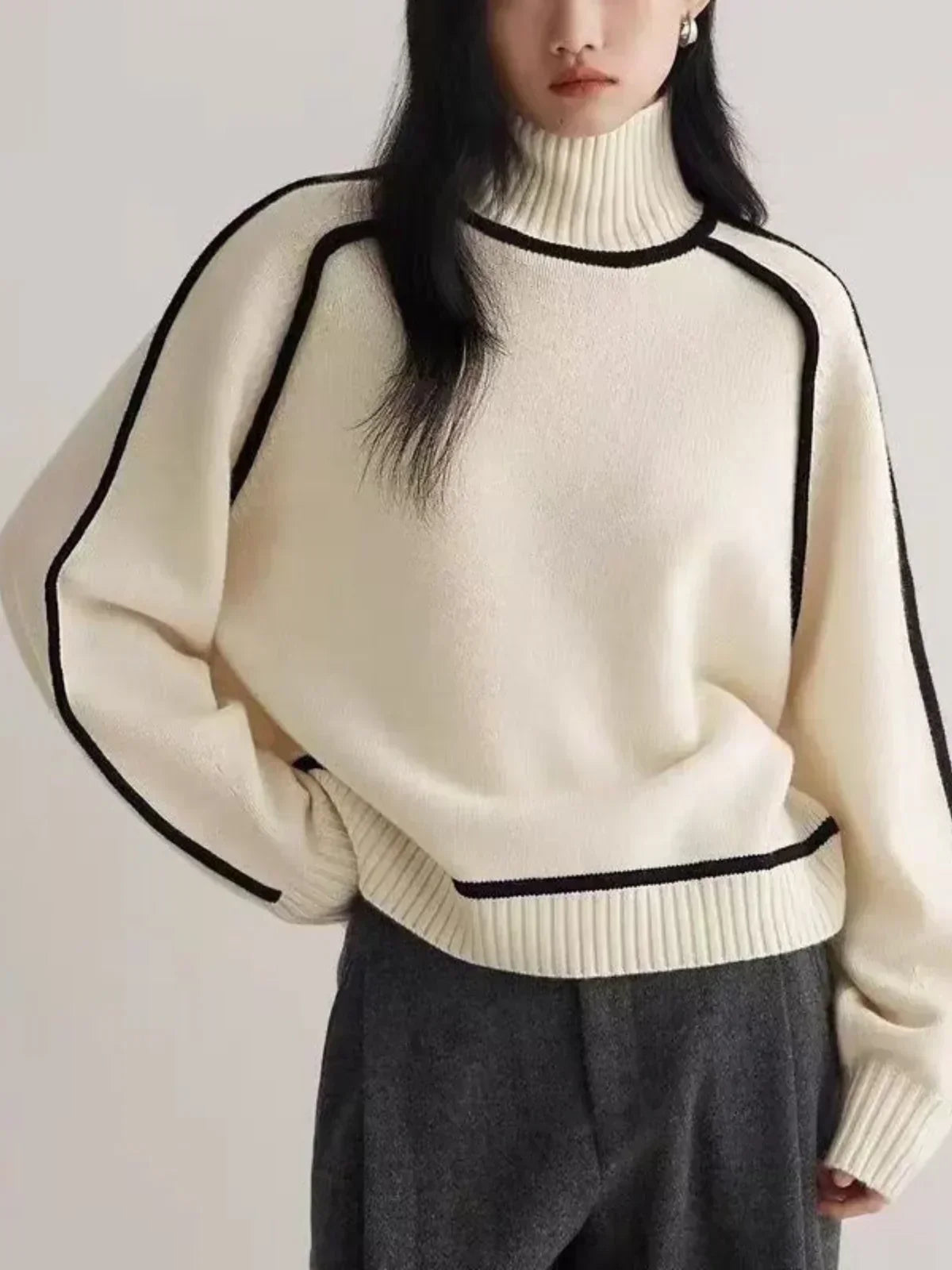 Mervyn | Women's Turtleneck Sweater with Contrast Piping — Raglan Seam Knit Pullover | Westmere